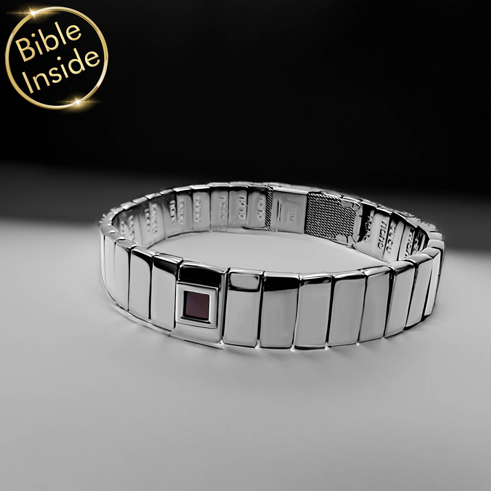 Bible Quote Bracelet With Elegant Silver Links and Nano Bible Chip by My Nano Jewelry